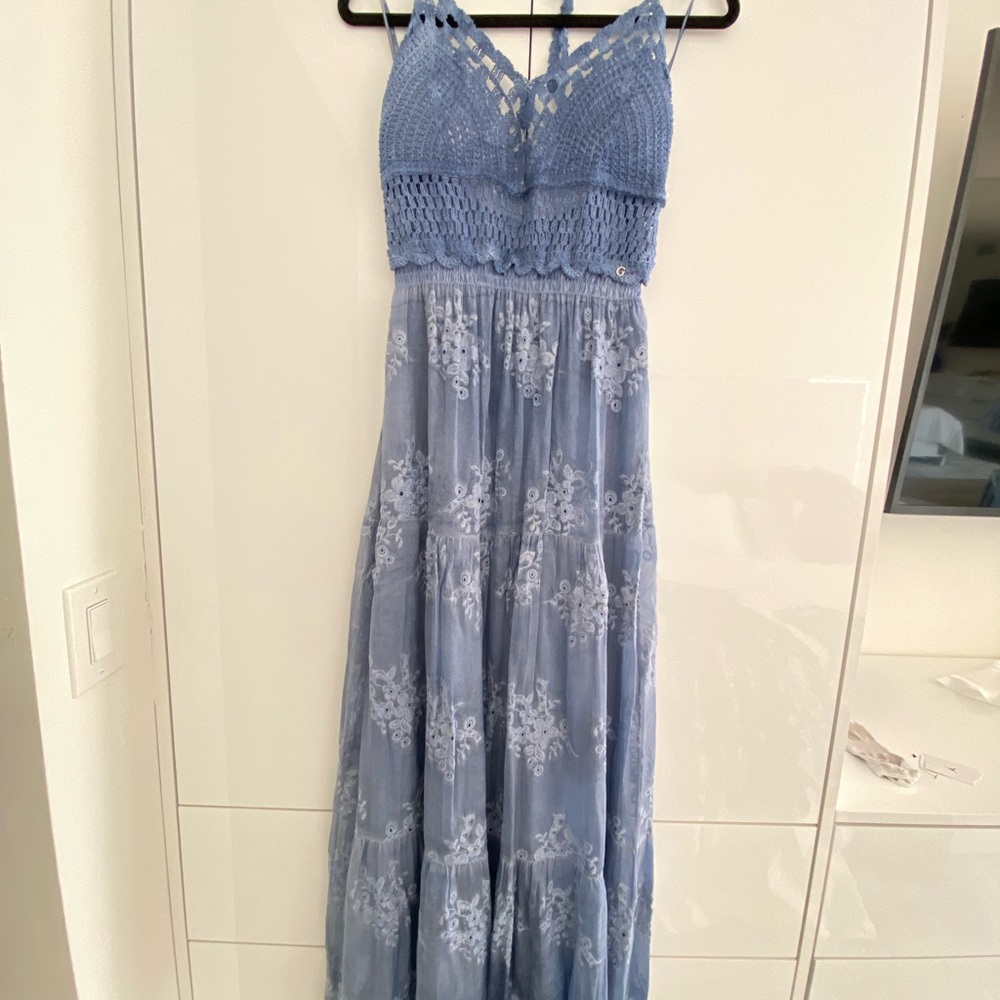 Guess Light Blue Lace Maxi Dress